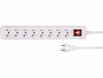 Steckdose: revolt Schaltbare 8-fach-Steckdosenleiste, 140 cm, weiß 