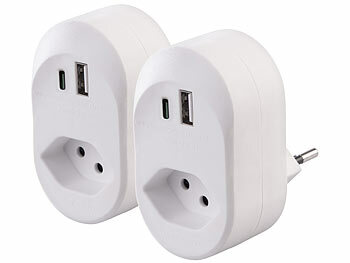 USB-Doppelsteckdosen: revolt CH: 2er-Set 2in1-Steckdosen mit 230-V-Ausgang, USB-C & USB-A, 3,4 A