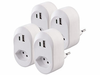 USB-Steckdose 230V: revolt 4er-Set 2in1-Steckdosen mit 230-V-Ausgang, USB-C und USB-A, 3,4 A