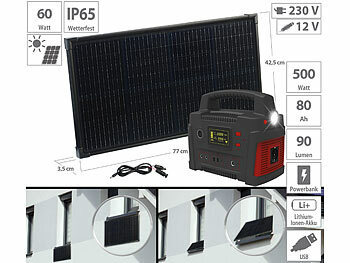 Powerbank Strom: revolt Powerstation & Solar-Generator mit 60-W-Solarpanel, 420 Wh, 600 W