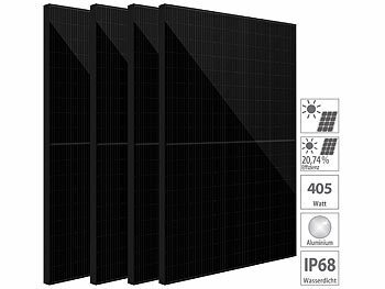Solarpanels Halbzellen: revolt 4er-Set monokristalline Solarpanels, Full-Screen, 405 W, MC4, IP68