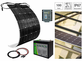 Solar-Set Camping: revolt Solaranlagen-Set: MPPT-Laderegler, 100-W-Solarmodul und LiFePo4-Akku