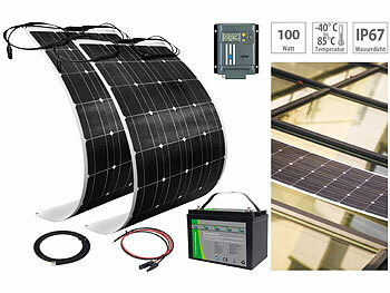 revolt Solaranlagen-Set: MPPT-Laderegler, 2x 100W-Solarmodul und LiFePo4-Akku