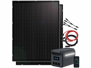 Powerstation Solar Set: revolt Tragbare Powerstation & Solar-Generator 1.229 Wh, USV, 2x 215-W-Panel
