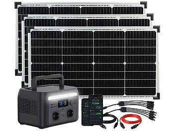 Solaranlagen: revolt Tragbare Powerstation & Solargenerator 512 Wh, USV, App, 3x 60-W-Panel