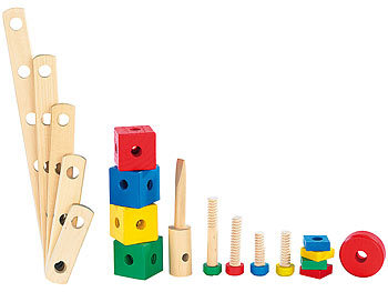 Playtastic 76-teiliger Kinder Baukasten mit Bauelementen aus Echtholz