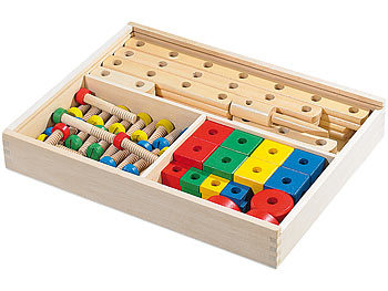 Playtastic 76-teiliger Kinder Baukasten mit Bauelementen aus Echtholz