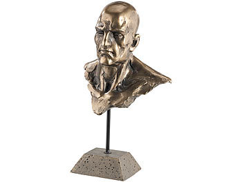 Statue Dekos: Carlo Milano Männliche Portrait-Büste, Kunstharz-Guss in Bronzeoptik