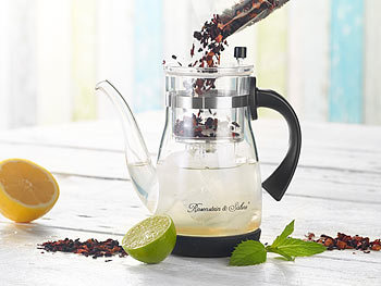 Teekanne mit Automatik Teesieb für Eiswürfel, ideal für Wasserkocher Borosilikatglas durchsichtig
