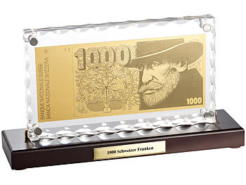 Geld-Schein Gold: St. Leonhard Vergoldete Banknoten-Replik 1000 Schweizer Franken