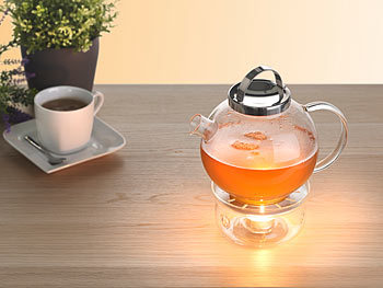 Cucina di Modena Tee-Set aus Glaskanne (1,5 l) mit Edelstahl-Sieb und Stövchen