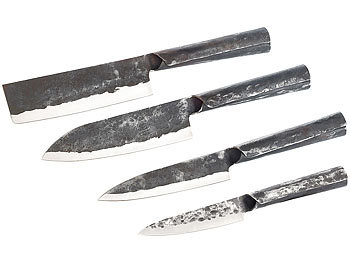 4-teiliges Messerset mit Stahlgriff, handgefertigt / Messerset