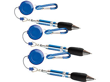 Stifte: PEARL 3er-Set Pen-Rewinder mit Karabiner-Haken und Gürtelclip, 60 cm Leine