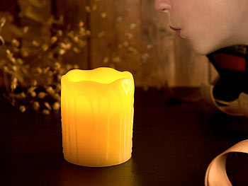 Lunartec LED-Echtwachskerze "Glow by Blow" mit Luftzug-Sensor, 10 cm