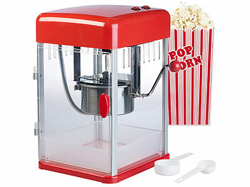 Popcornmaschine: Rosenstein & Söhne Profi-Retro-Popcorn-Maschine "Cine" mit Edelstahl-Topf im 50er-Stil