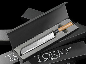 TokioKitchenWare Damast-Brotmesser mit 22,5cm Klinge
