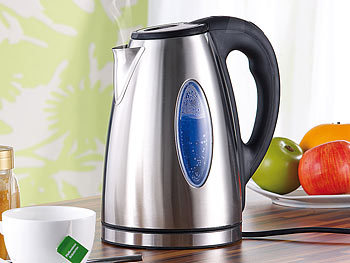 1 Liter Tee Wasser Kocher weiß  Kalkfilter kabellos Edelstahl Anzeige drehbar 