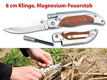 Messer mit Feuerstahl: Semptec Taschenmesser mit 8-cm-Klinge und Magnesium-Feuerstab