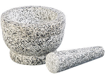 Rosenstein & Söhne 2er-Set robuste Mörser mit Stößeln aus natürlichem Granit, Ø je 14 cm