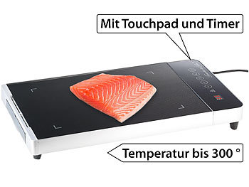 Ceran Grill: Rosenstein & Söhne Tisch-Glasgrill mit Touchpad und Timer, 800 W, bis 300 °C