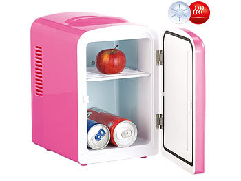 Dosenkühlschrank: Rosenstein & Söhne Mini-Kühlschrank AC/DC, 12/230V 4l, mit Warmhalte-Funktion, pink