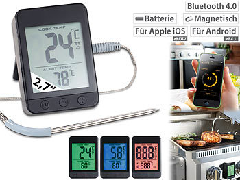 Smart Thermo 2: Rosenstein & Söhne Grillthermometer, Bluetooth, App für Android/iOS, 1 Temperatur-Fühler