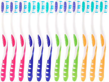 newgen medicals 12er-Pack Marken-Zahnbürsten mit Zungenreiniger, HART, 4 Farben