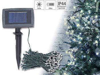 Solarkette: Lunartec Solar-LED-Lichterkette, 200 LEDs, Dämmerungssensor, warmw., 20 m, IP44