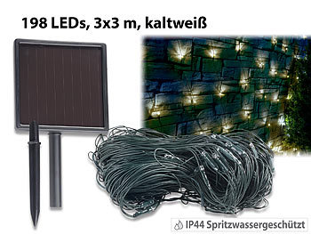 Lichternetz außen: Lunartec Solar-LED-Lichternetz, 198 LEDs, kaltweiß, 3 x 3 m, IP44