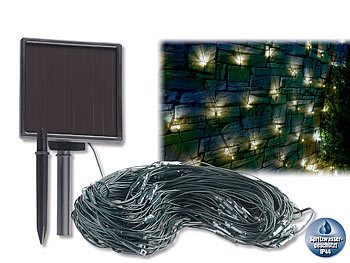 Solar Vorhang: Lunartec Solar-LED-Lichternetz, 144 LEDs, weiß, 2 x 2 m, IP44