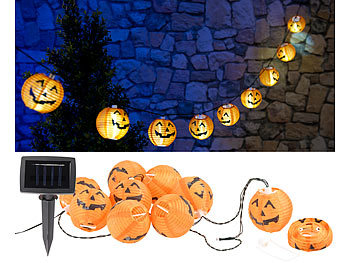 Lunartec Solar-Lichterkette mit 10 LED-Lampions im Halloween-Kürbis-Look, IP44