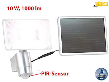 Solarstrahler LED: Luminea Solar-LED-Strahler aus Aluminium mit PIR-Sensor, 10 W, 1.000 lm, IP44
