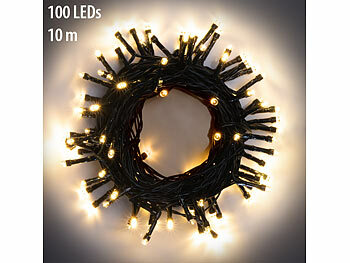 Weihnachtsbeleuchtung: Lunartec LED-Lichterkette mit 100 LEDs, Timer, Batterie, warmweiß, 10 m, IP44