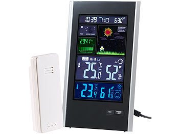 Wetterstation Uhr: infactory Funk-Wetterstation mit Außensensor, Wecker & USB-Ladeport (2 Ampere)