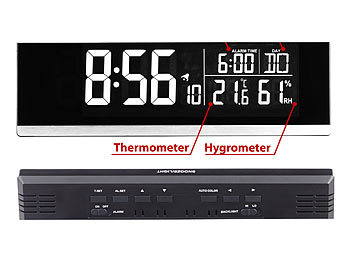 Tischuhren: infactory Tisch-Funkwecker mit Thermometer, Hygrometer und USB-Ladebuchse, 2 A