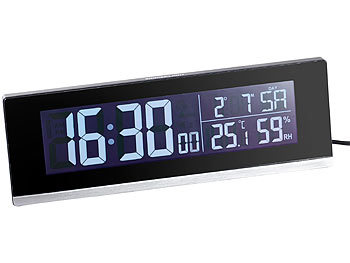 Digitaler LCD Wecker mit Temperatur Wetter Stiftehalter Metall Mesh Stiftablage 