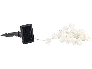 Lunartec Solar-LED-Lichterkette mit 20 weißen Rosen, warmweiß, IP44, 2 m