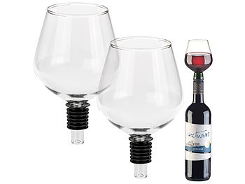 Weinglas auf Flasche: OOTB 2er-Set Weinglas-Flaschenaufsatz mit Silikondichtung, 8 x 13 cm
