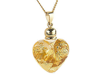 Goldkette mit Herz: St. Leonhard Glas-Herzanhänger mit 23K-Blattgold inkl. vergoldeter Kette