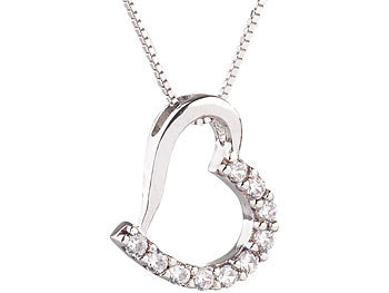 Silberkette mit Anhänger 13 Zirkonia Halskette Silber Kette Damen Herz Weiß!