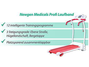 newgen medicals Premium-Laufband, 1,5 PS, 12 km/h, Steigung, bis 120 kg, 12 Programme