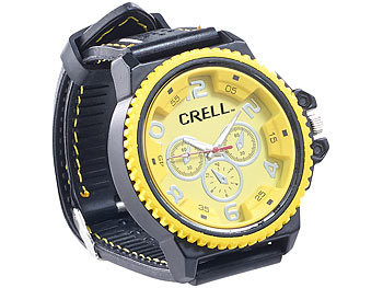 Crell Armbanduhr im Chronographen-Look, Metallgehäuse, Silikonarmband, gelb