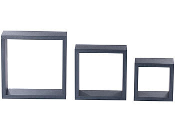 Carlo Milano 3er-Set Quadratische Wandregale, bis 25 x 25 x 9 cm, schwarz