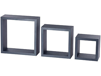 Carlo Milano 3er-Set Quadratische Wandregale, bis 25 x 25 x 9 cm, schwarz