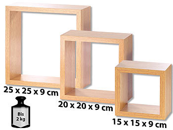 Regal-Möbel: Carlo Milano 3er-Set Quadratische Wandregale, bis 25 x 25 x 9 cm, Nussbaum-Optik