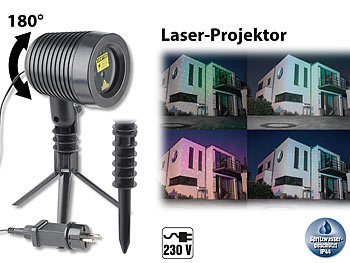 Laser Sternenhimmel: Lunartec Laserprojektor, bewegter Sternen-Regen-Lichteffekt, rot & grün, IP44