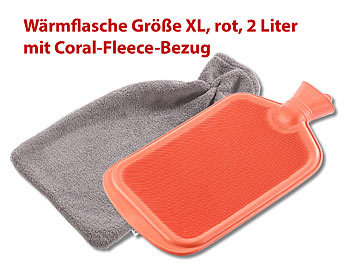 Bettwaermer-Flasche: PEARL XL-Wärmflasche, 1,1 Liter, inklusive flauschigem Coral-Fleece-Bezug