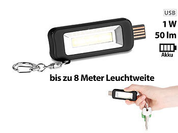 PEARL Mini-Akku-Taschenlampe mit COB-LED und USB-Ladeanschluss, 50 lm, 1 W