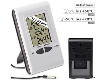 Thermometer digital innen außen mit Uhrzeit und Fühler Wetterstation NEU & OVP 