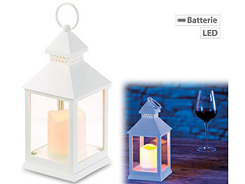 LED Grablicht mit Timer: Lunartec Laterne mit flackernder LED-Kerze und Timer, Batteriebetrieb, weiß